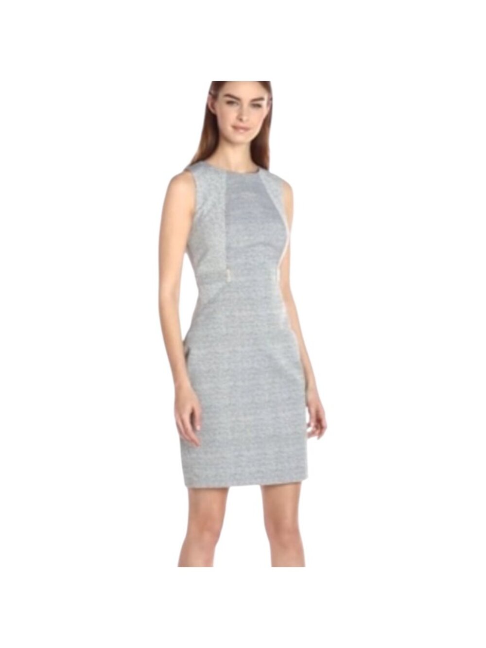 Calvin Klein Women's Gray/White Block Jacquard Sheath Dress, Sleeveless Size 12